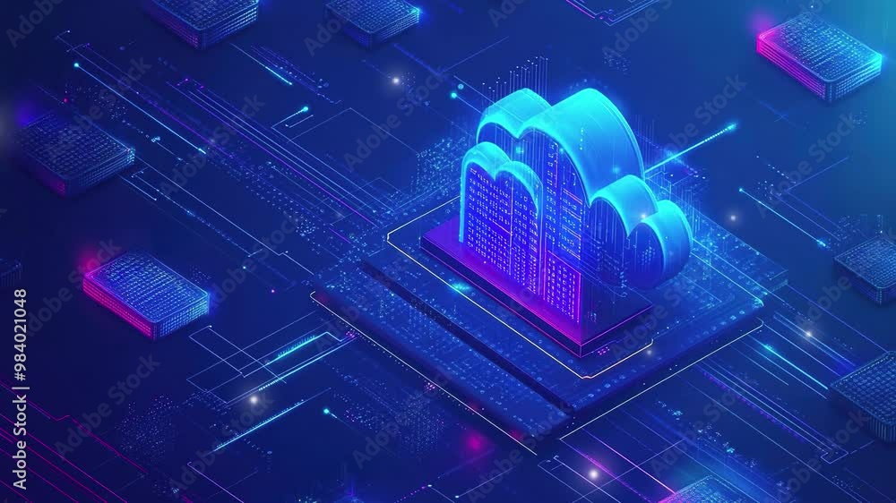 Poster cloud computing technology. data center and network connection. futuristic technology background. fu