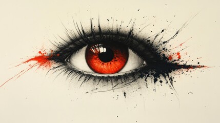 A striking eye illustration with red hues and splatter effects.