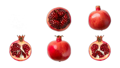  Melograni dall'alto- Sei set di melograni su uno sfondo bianco. Ogni set include un mel_1(218)