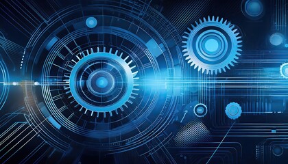 realms abstraction, Abstract blue digital technology background with gears and cogs, Seamless Gear Edge Border Frame