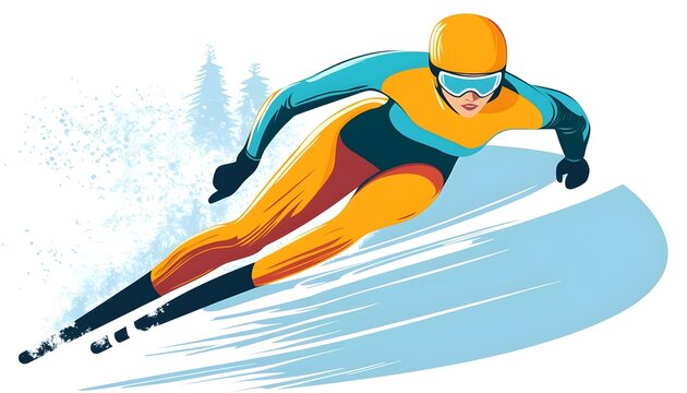 skier in action, orange and blue clip art preview