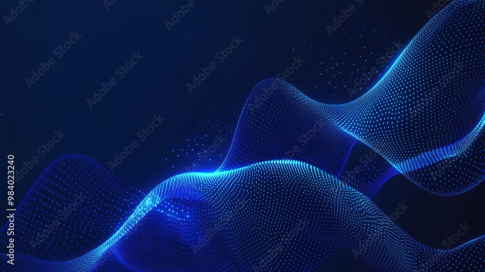 Wall mural abstract glowing wave lines on a dark blue background, featuring a dynamic wave pattern.