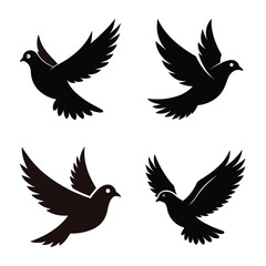 Silhouette Flying pigeon set . art & Illustration.