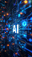 White AI Letters with Neural Network Icons