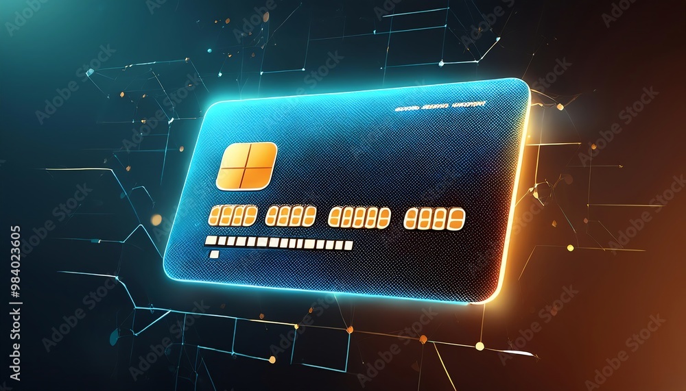 Poster a digital credit card is depicted with glowing effects, showcasing a futuristic design and data conn