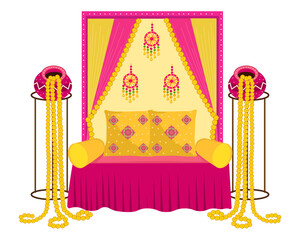 indian wedding floral backdrop decoration for haldi mehendi sangeet festival ceremony