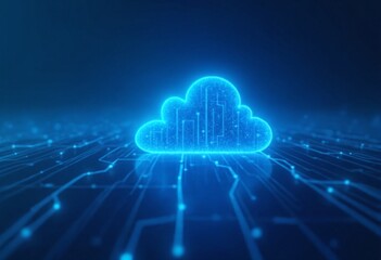 Fototapeta premium Abstract Cloud Computing Technology With Glowing Blue Data Streams On Streaks Background