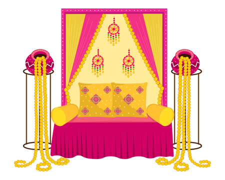 indian wedding floral backdrop decoration for haldi mehendi sangeet festival ceremony
