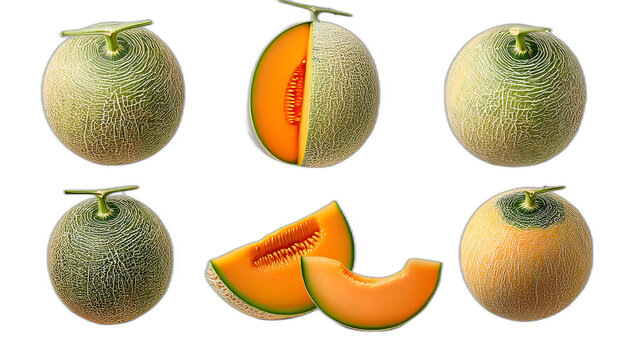  Melone dall'alto- Sei set di meloni su uno sfondo bianco. Ogni set contiene un melone i_1(229)