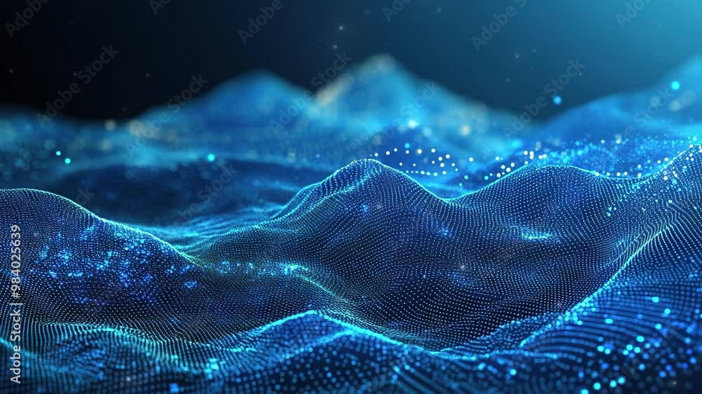 Poster abstract technology background. abstract blue digital background with glowing dots and waves of part