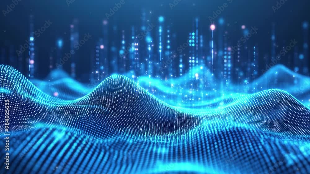Poster abstract technology background. abstract blue digital background with glowing dots and waves of part