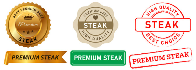 Premium quality steak best meat beef sticker stamp badges colorful sign logo restaurant design set collection illustration