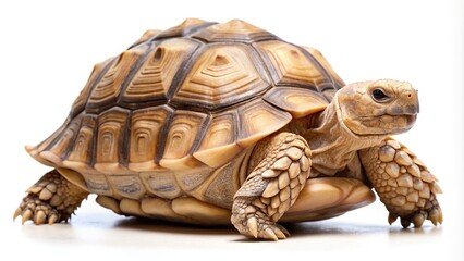 African spurred sulcata tortoise on white background