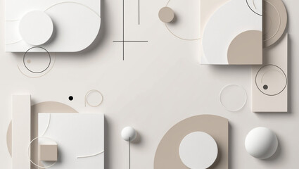 A minimalistic, abstract design featuring soft beige, white, and light gray circles and thin lines. The clean and modern layout creates a calming visual effect.