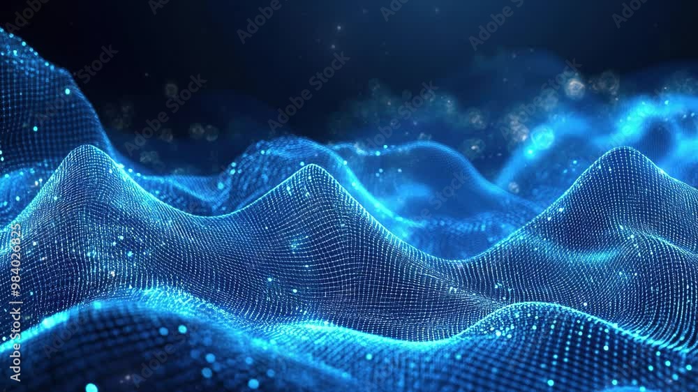 Poster abstract technology background. abstract blue digital background with glowing dots and waves of part
