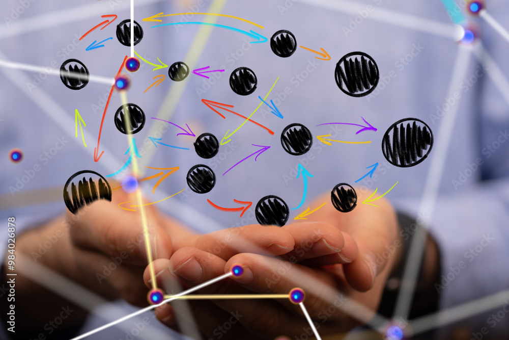 Fototapete Global network. Blockchain. 3D illustration. Neural networks and artificial intelligence. Abstract