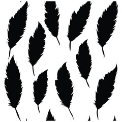 Seamless Fluffy Feathers and Plume Quills Silhouettes.