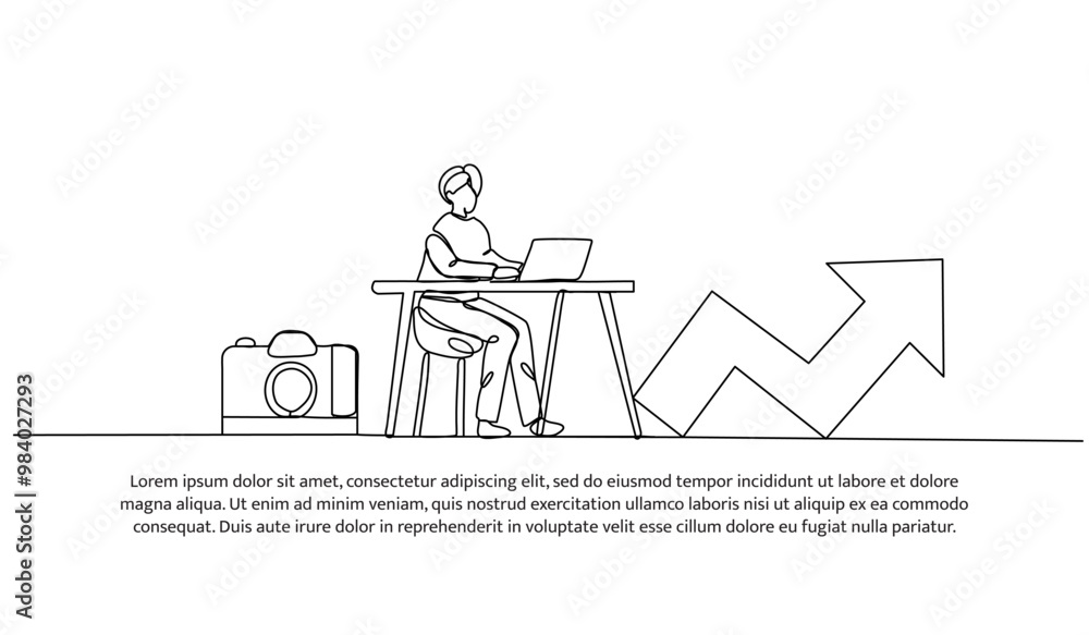 Poster continuous one line design of a man is working. minimalist style vector illustration on white backgr