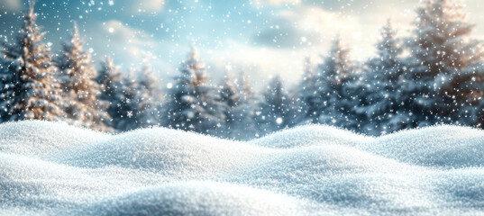 Snowdrifts and Blurry Winter Forest