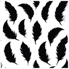 Obraz premium Seamless Fluffy Feathers and Plume Quills Silhouettes.