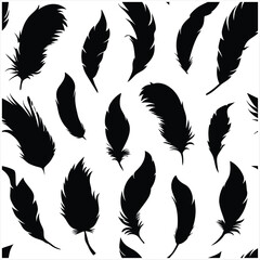 Seamless Fluffy Feathers and Plume Quills Silhouettes.