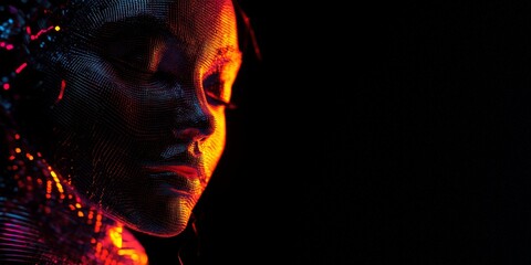 Obraz premium Neon human close-up with digital elements