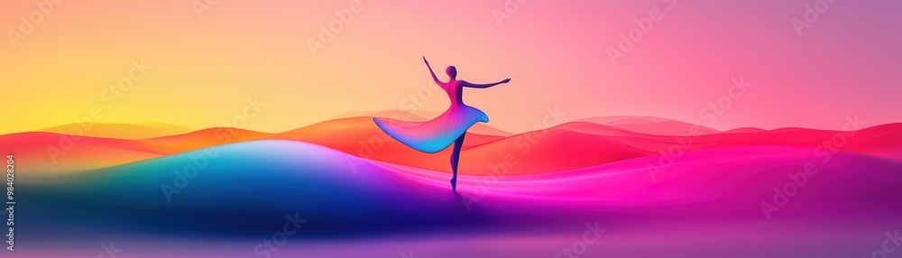 Wall mural Abstract Colorful Figure Dancing in a Dreamlike Landscape.