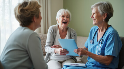 Obraz premium Compassionate At-Home Care for Elderly Patients with Medical Professionals Providing Geriatric Health Services and Support