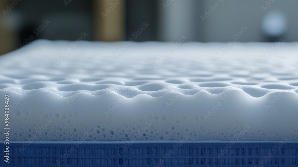 Poster a close-up of a textured foam surface, showcasing its unique, porous structure designed for comfort 