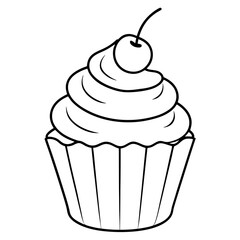 sweet cupcake with cream outline coloring book page line art drawing