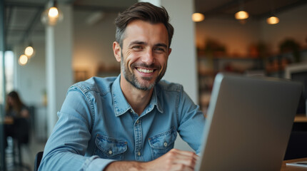 Fototapeta premium Professional Businessman Working on Laptop in Modern Office | Entrepreneur, Freelancer, and Remote Work
