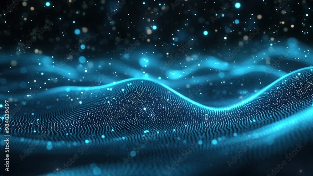 Poster abstract technology background. abstract blue digital background with glowing dots and waves of part