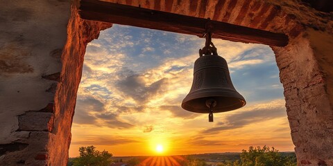 church bell ringing at sunset