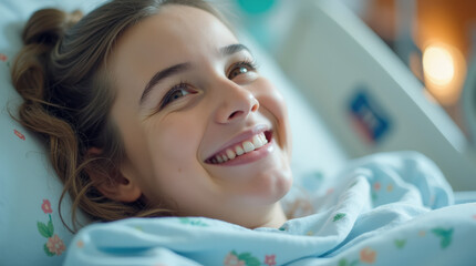Happy Patient Recovering in Hospital Bed - Positive Recovery, Healthcare, Senior Care, and Hospital Smiles