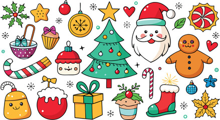 Christmas elements collection in hand drawn vector illustration, Print