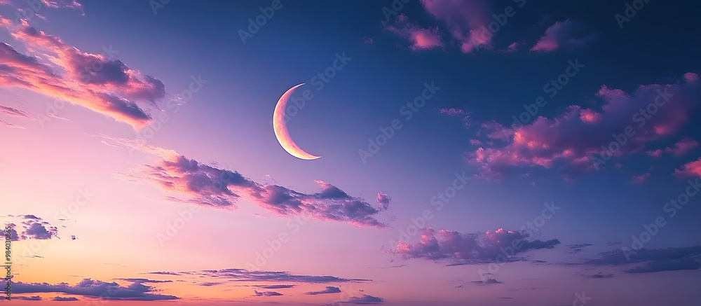 Wall mural a serene evening sky with a crescent moon and ample copy space image