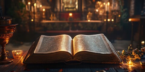 holy book open on an altar 