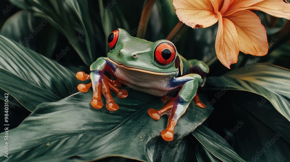 Canvas Prints Red-Eyed Tree Frog on a Leaf