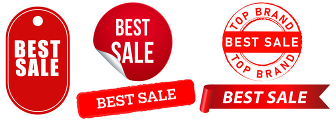 Best sale red stamp special offer retail commerce marketing promotion design set collection illustration