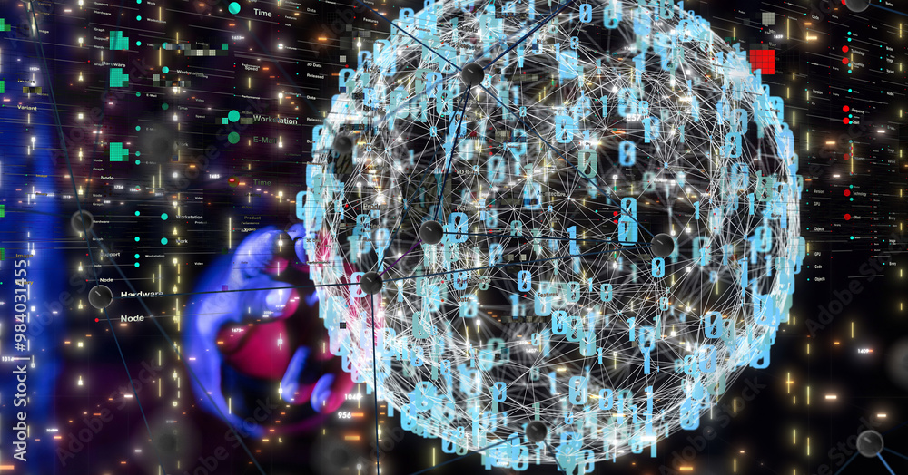 Aufkleber Neural network 3D illustration. Big data and cybersecurity