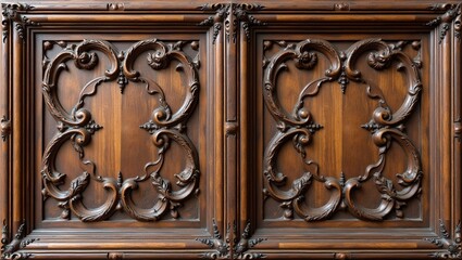 Elegant French Renaissance wood paneling with intricate acanthus leaf carvings on chestnut wood