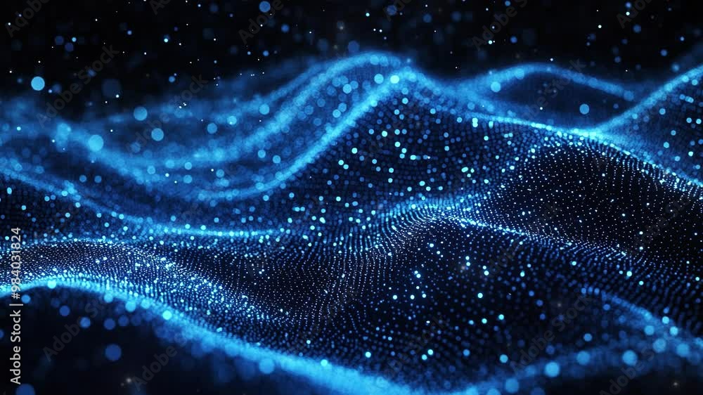 Poster abstract technology background. abstract blue digital background with glowing dots and waves of part