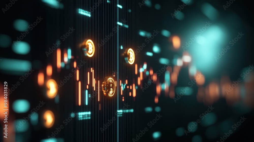 Poster A graphic representation of cryptocurrency data, including price charts, trading volume, and market capitalization.