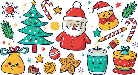 Christmas elements collection in hand drawn vector illustration, Print