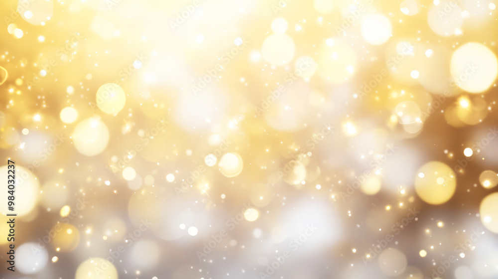 Poster a sparkling, golden bokeh background with soft light, creating a dreamy and festive atmosphere.