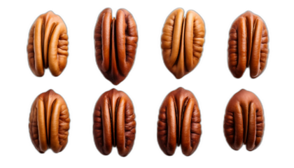  Noci pecan dall'alto- Sei noci pecan disposte su uno sfondo bianco, viste dall'alto, con il_1(274)