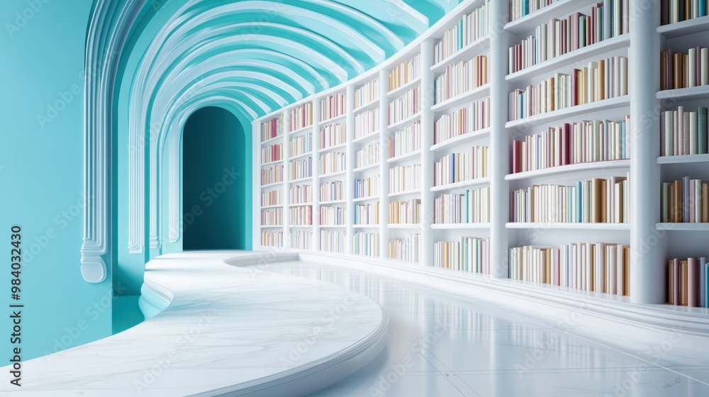 Poster a library filled with books and digital learning resources, symbolizing the evolution of education a