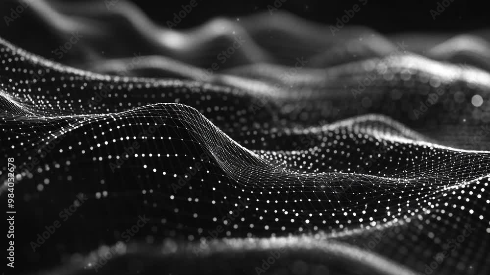 Poster abstract technology background. abstract digital background with glowing dots and waves of particles
