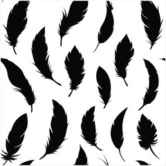 Seamless Fluffy Feathers and Plume Quills Silhouettes.