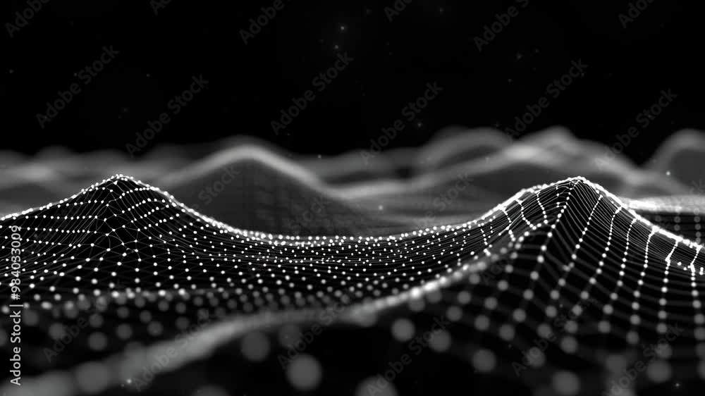 Poster abstract technology background. abstract digital background with glowing dots and waves of particles